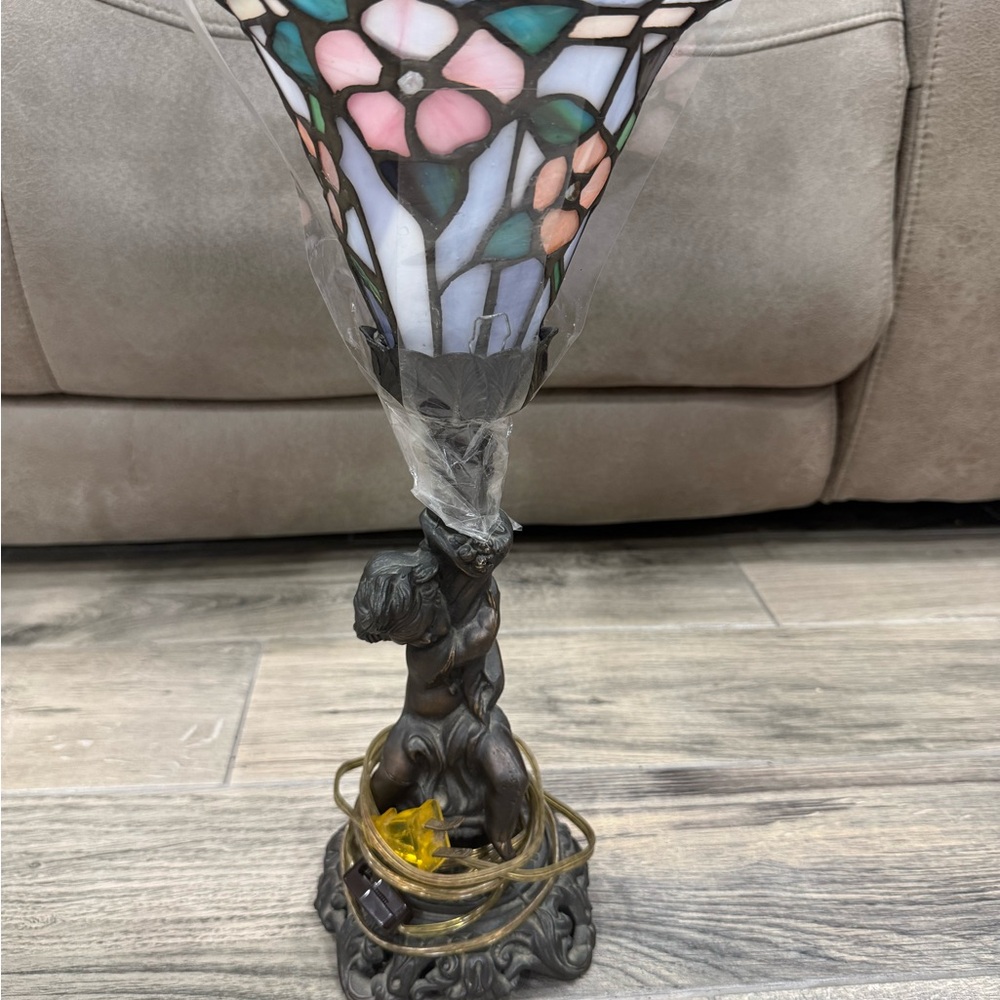 Stained Glass Table Lamp with Bronze Base